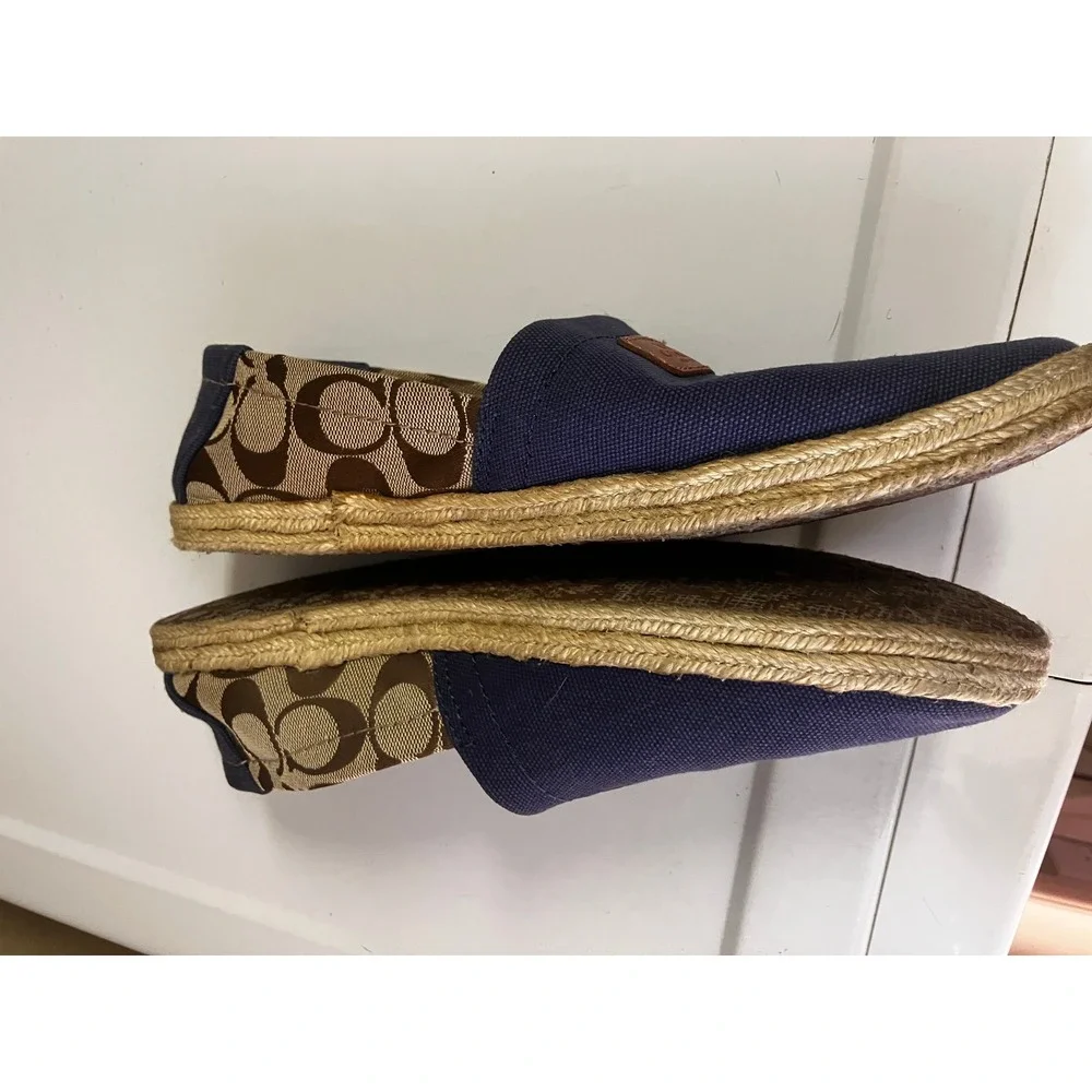 Coach Margret Navy Canvas Signature Monogram Espadrille Flats Womens 10B Q4052
